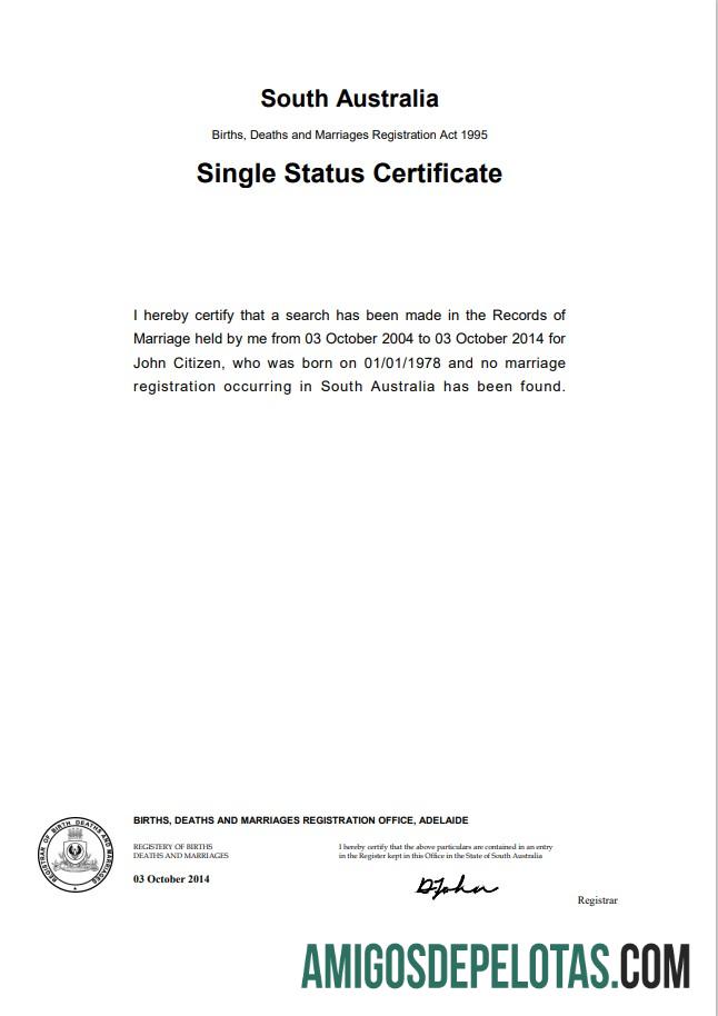 Realista modelo de certificado de divórcio da Austrália do Sul da Austrália no Word